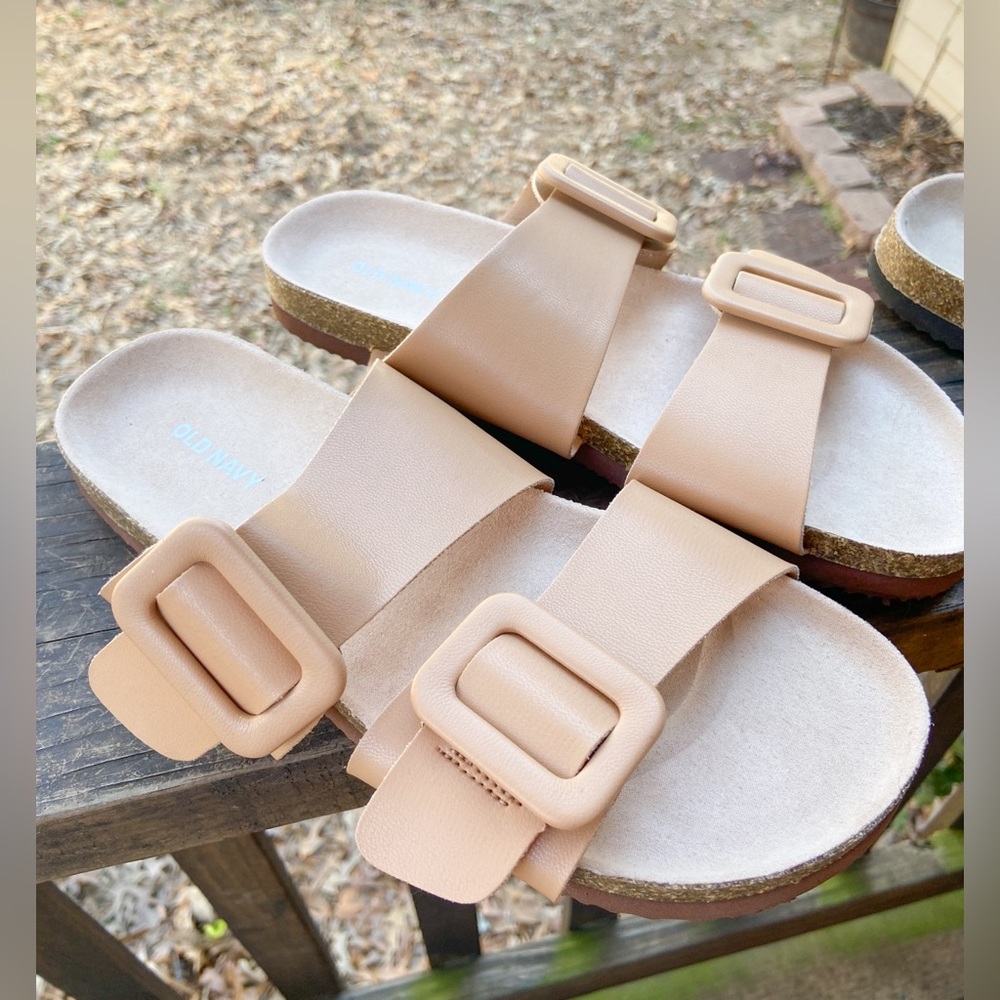2 Pairs of Slide Sandals Black & Tan Summer Shoes Slip On Strappy Sandals